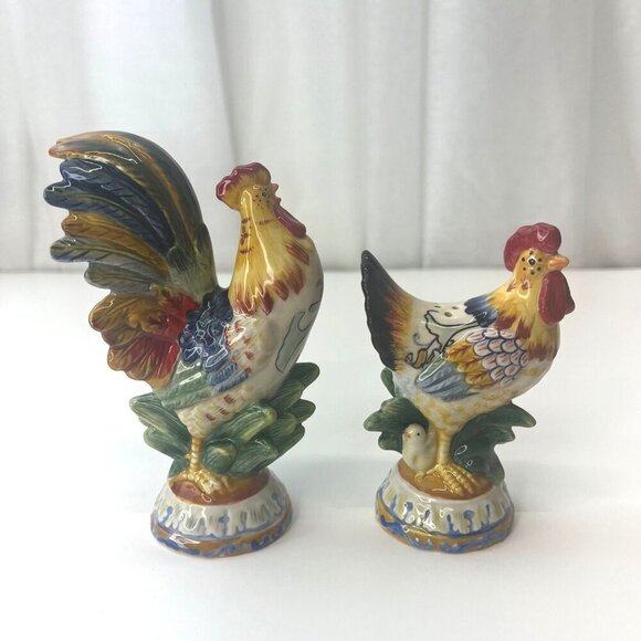 Fritz and Floyd Ricamo Rooster Hen Salt and Pepper Shaker Tuscany Collectible - Picture 3 of 10